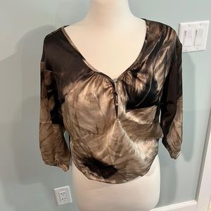 Multi brown, White House Black market, long sleeve tie waist shirt